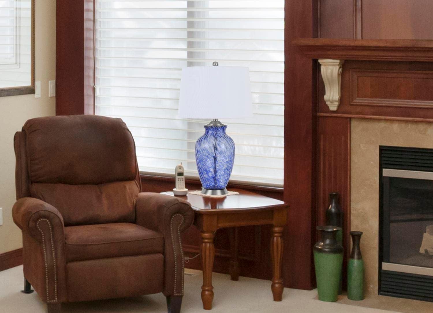 Ashland Sky Blue Hand-Blown Glass Table Lamp with White Shade