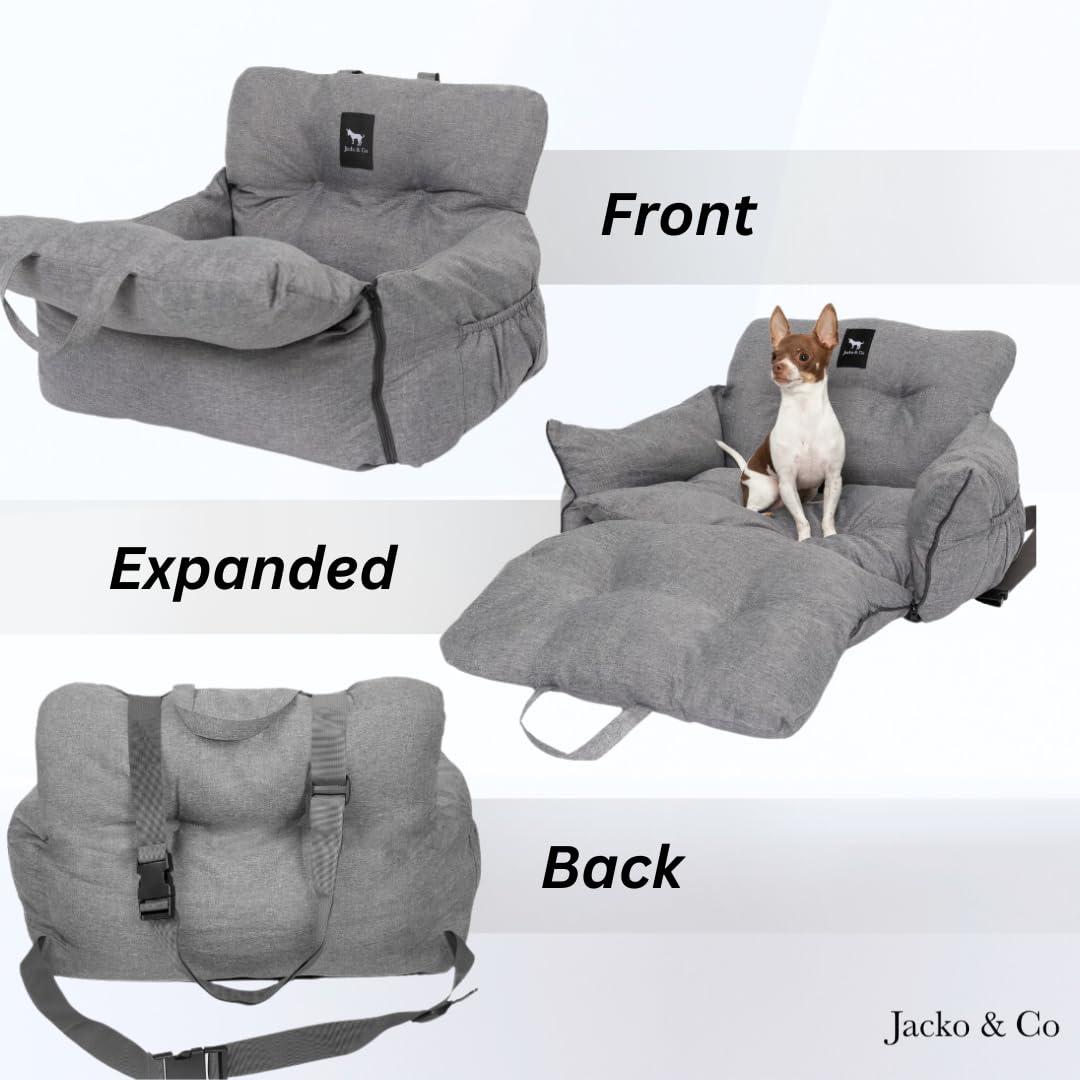 Premium Dog Car Seat & Booster Seat for Small & Medium Pets Under 30lbs, Puppies, Cats/Travel Carrier Bed & Bag, Front/Back Seat w/Clip-On Leash & Storage Pockets, Water Resistant (Grey)