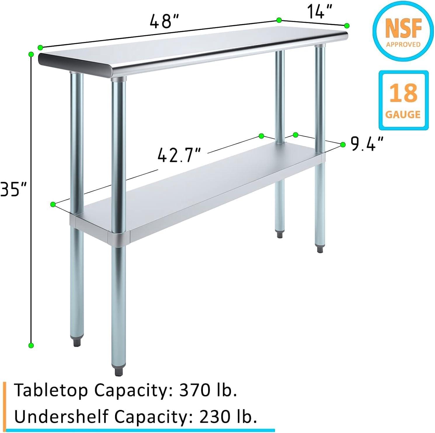 48" Stainless Steel Kitchen Utility Table with Adjustable Shelf