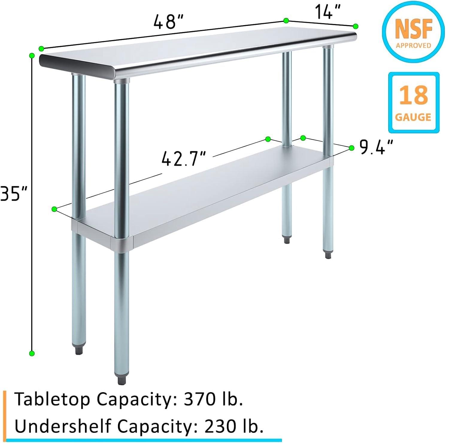 48" Stainless Steel Kitchen Utility Table with Adjustable Shelf