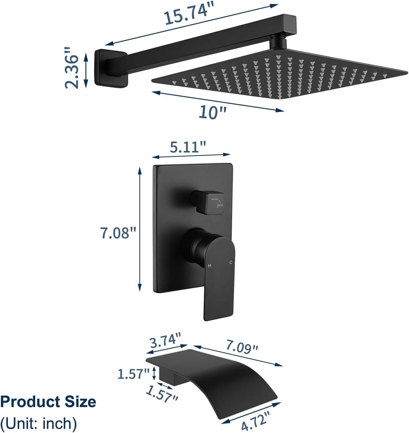 Matte Black Square Rain Shower Faucet Set with Lever Handle