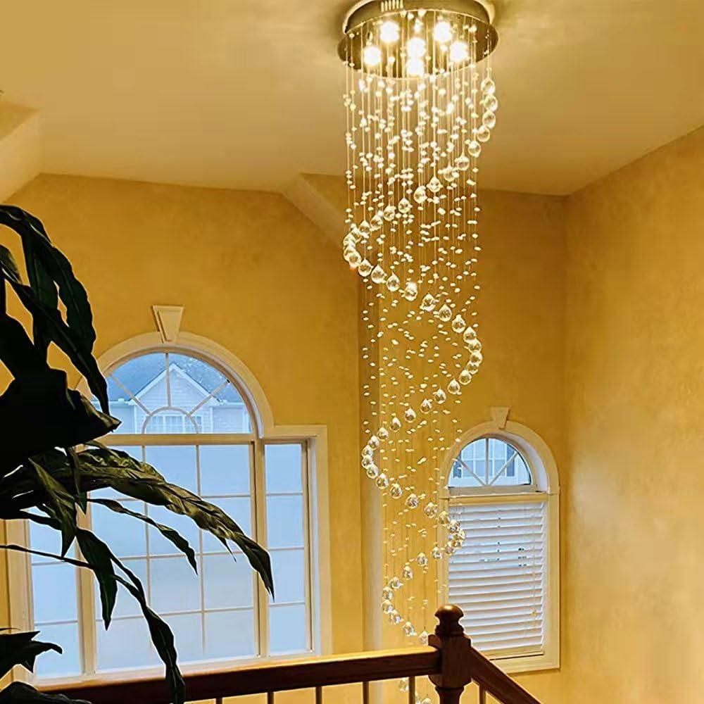 SEFINN FOUR Modern Spiral Design Crystal High Ceiling Pendant Light Chandelier for Living Room Hotel Stairs Foyer Entryway H87"