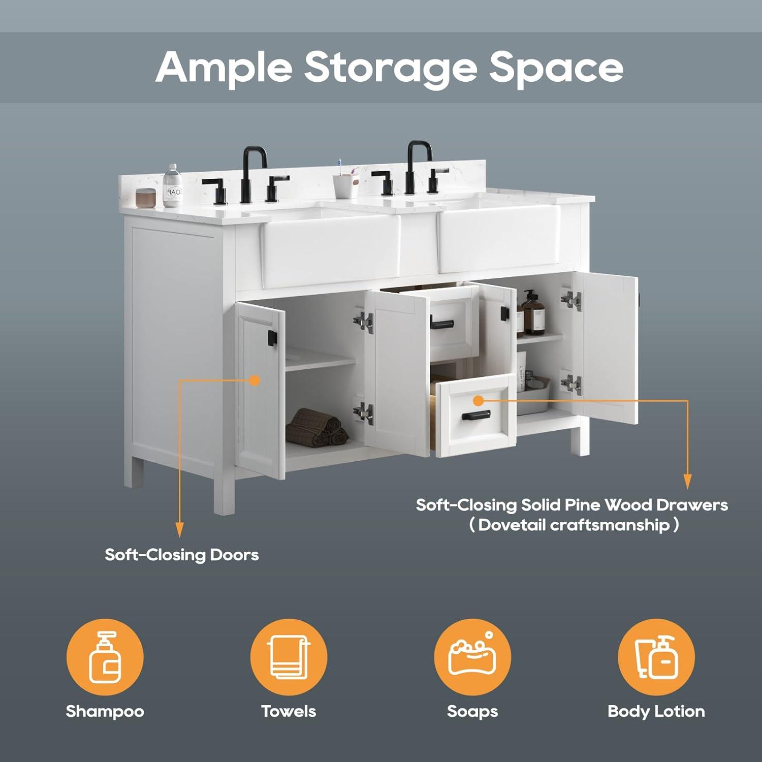 Richfield 60-inch White Painted Freestanding Double Sink Bathroom Vanity