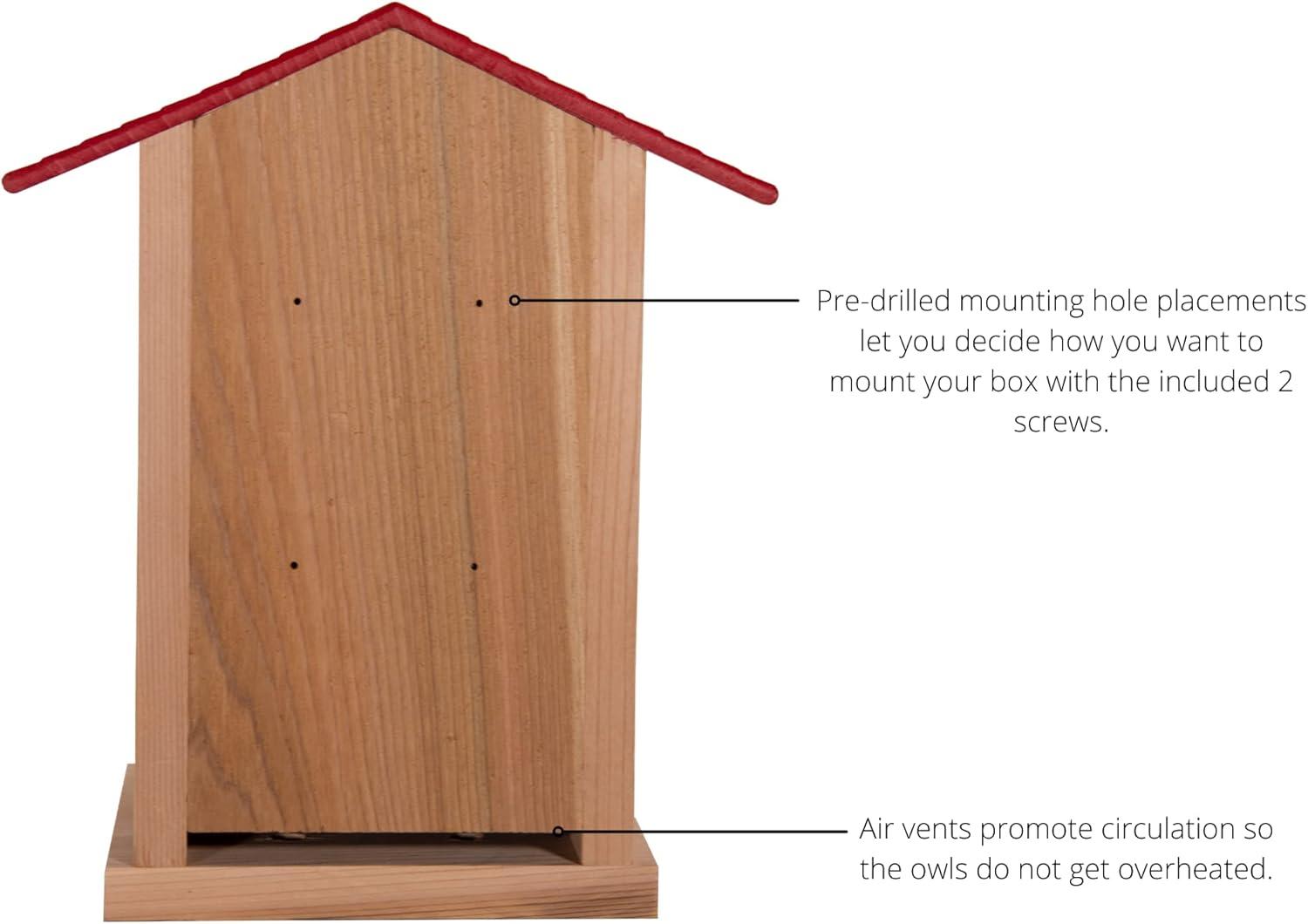 JCS Wildlife Screech Owl or Saw-Whet Owl House Cedar Nesting Box with Poly Lumber Roof - Screech Owl Nest Box - Made in the USA (Cardinal Red)