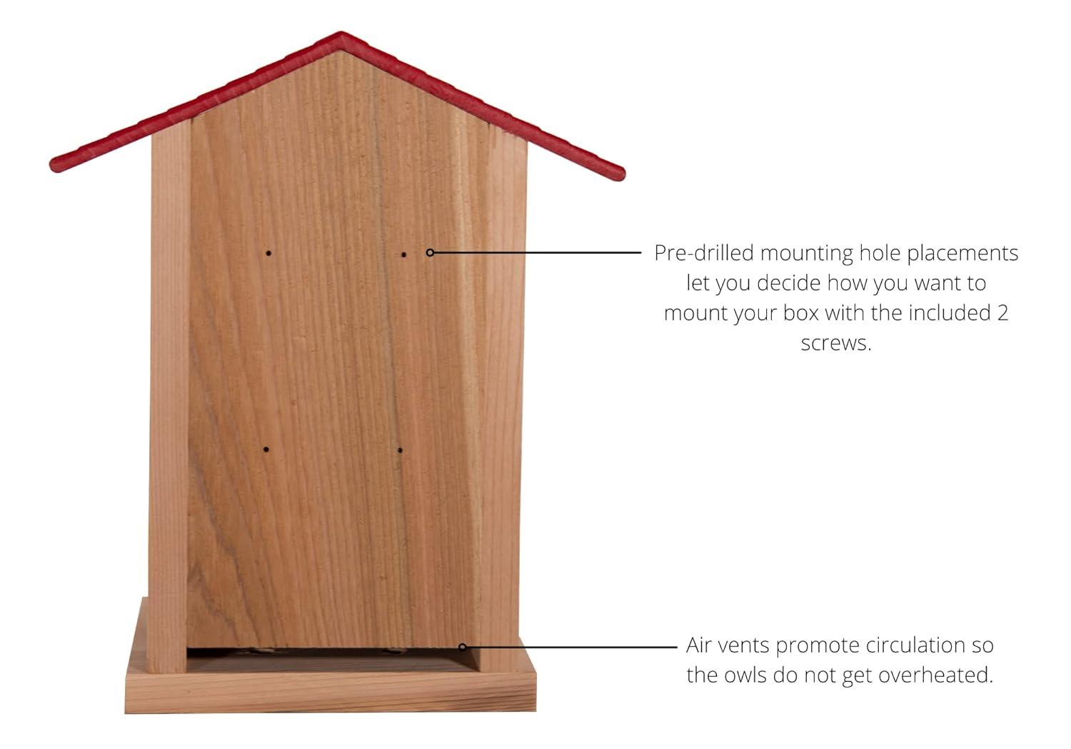 JCS Wildlife Screech Owl or Saw-Whet Owl House Cedar Nesting Box with Poly Lumber Roof - Screech Owl Nest Box - Made in the USA (Cardinal Red)
