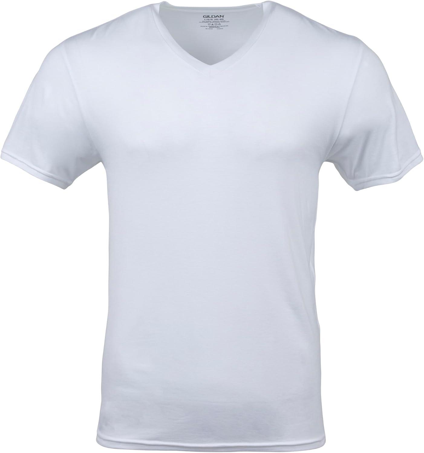 Gildan Men's Short Sleeve V-Neck White T-Shirt, 12-Pack