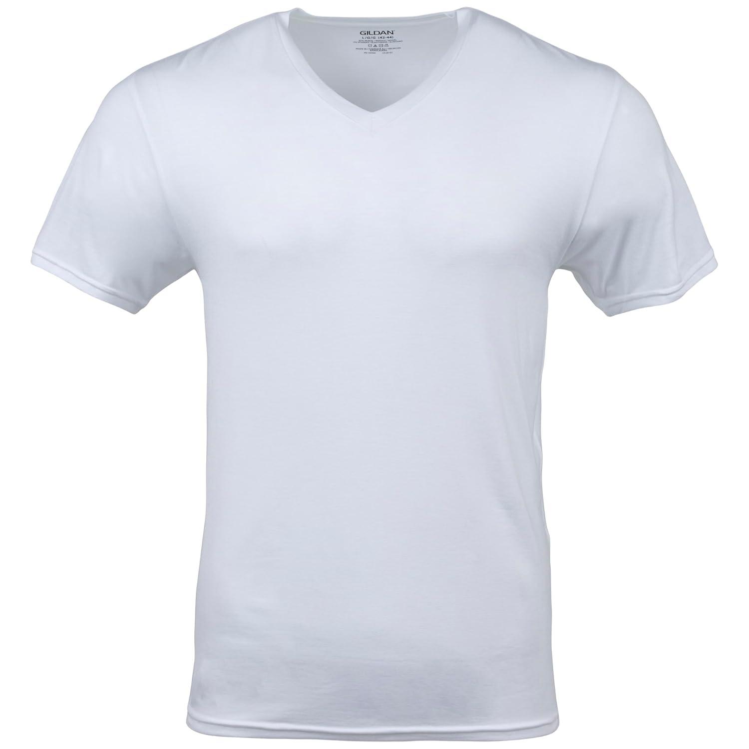 Gildan Men's Short Sleeve V-Neck White T-Shirt, 12-Pack