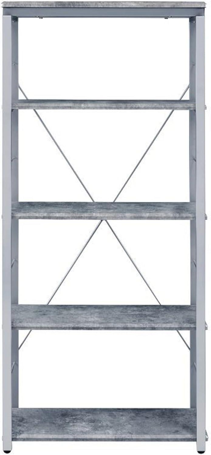 Gray Wood and Metal Industrial 4-Shelf Bookcase