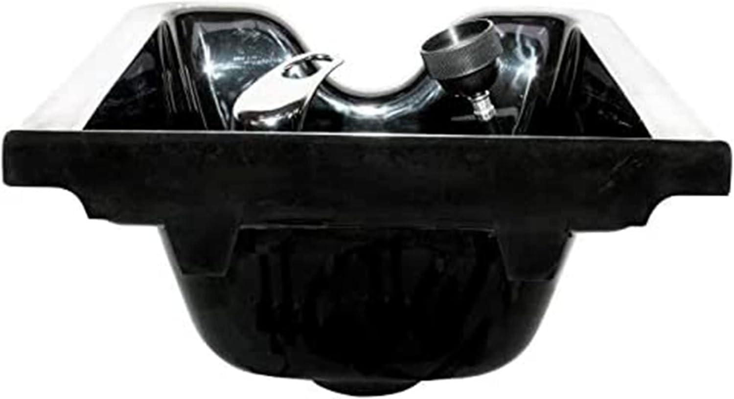 PureSana Chromium 19 Inch Square Professional Grade Shampoo Bowl and Fixture Set with Sprayer Hose, Mounting Bracket, and Strainer, Black
