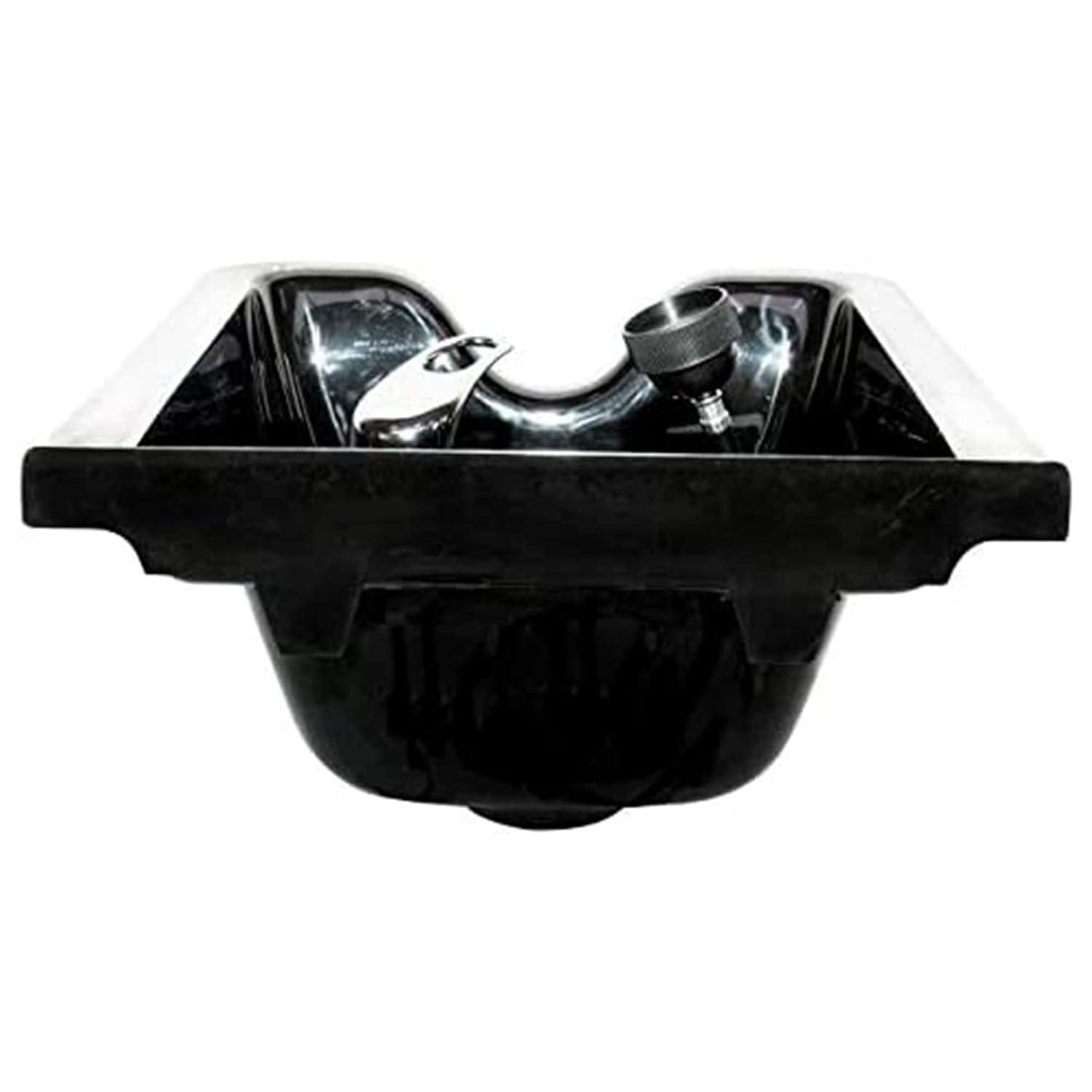 PureSana Chromium 19 Inch Square Professional Grade Shampoo Bowl and Fixture Set with Sprayer Hose, Mounting Bracket, and Strainer, Black