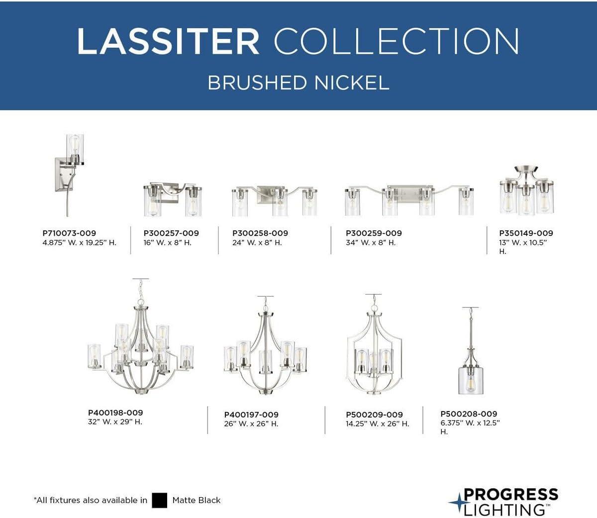 Progress Lighting Lassiter 3-Light Semi-Flush Mount, Brushed Nickel, Clear Glass Shades