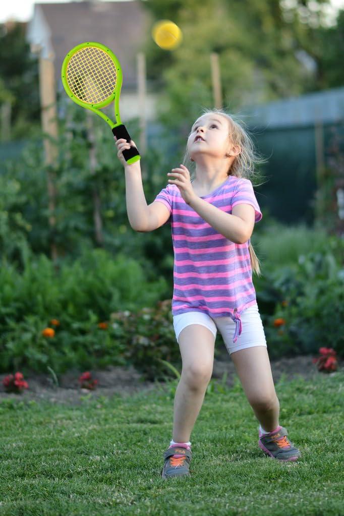 Kids Tennis Racket,17 Inch Plastic Tennis Racket with 2 Soft Balls,2 Tennis Balls and 4 Shuttlecocks for Kid,Toddler Outdoor/Indoor Sport Play