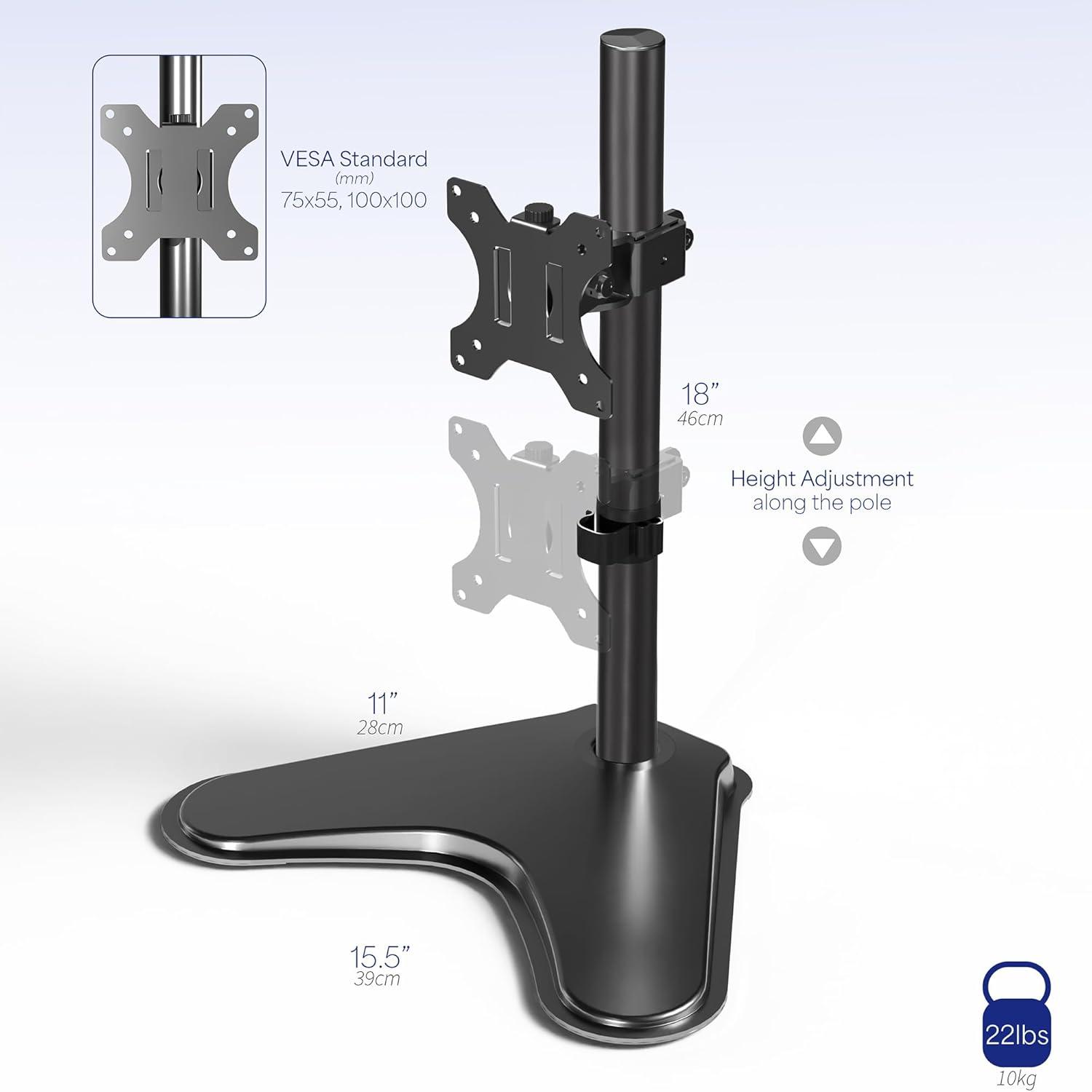 Black Adjustable Steel Single Monitor Desk Stand