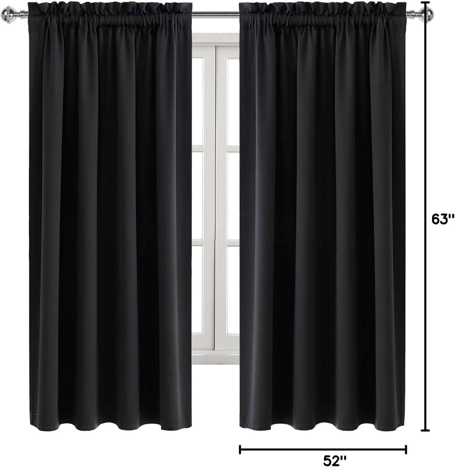 Coodeto Short Blackout Curtains Black, Set of 2, W52 x L63 - Blackout Curtains for Kitchen and Kids Bedroom