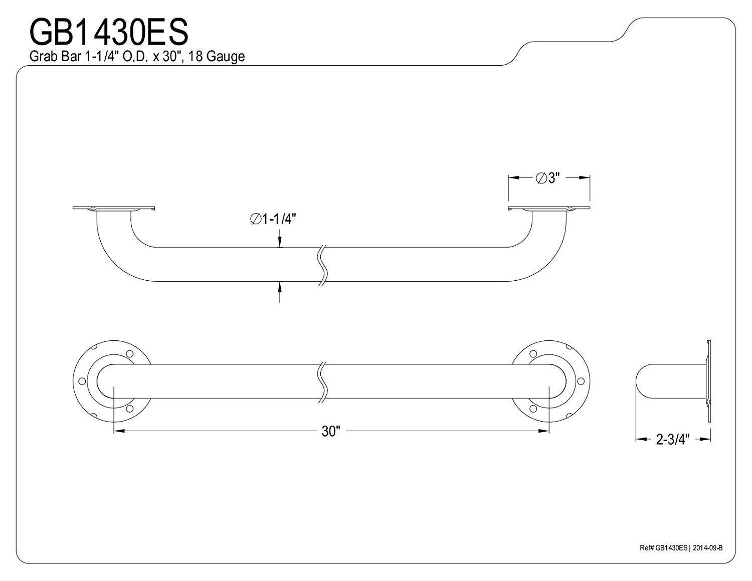 Kingston Brass GB1430ES 30" Stainless Steel Grab Bar, Brushed Nickel