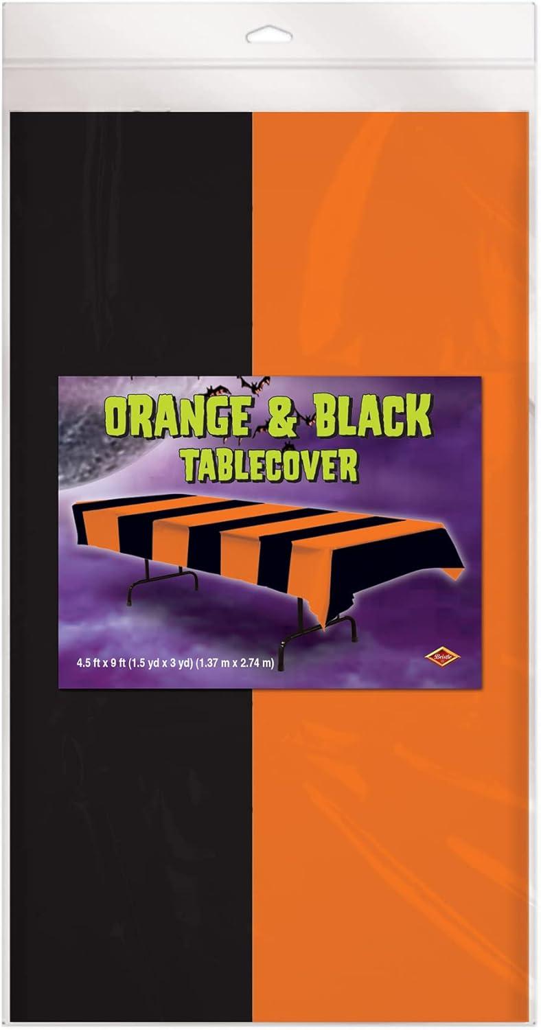 Orange and Black Striped Plastic Rectangular Table Cover