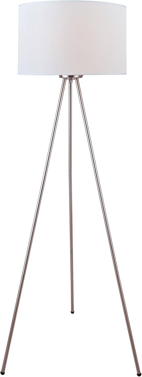 Contemporary Polished Steel 59.5'' Tripod Floor Lamp with Off-White Shade