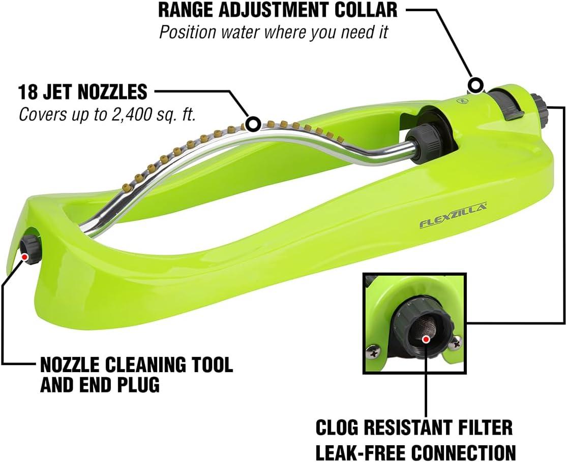 Flexzilla™ Oscillating Lawn Sprinkler with Metal Base, 2,400 sq. ft., ZillaGreen