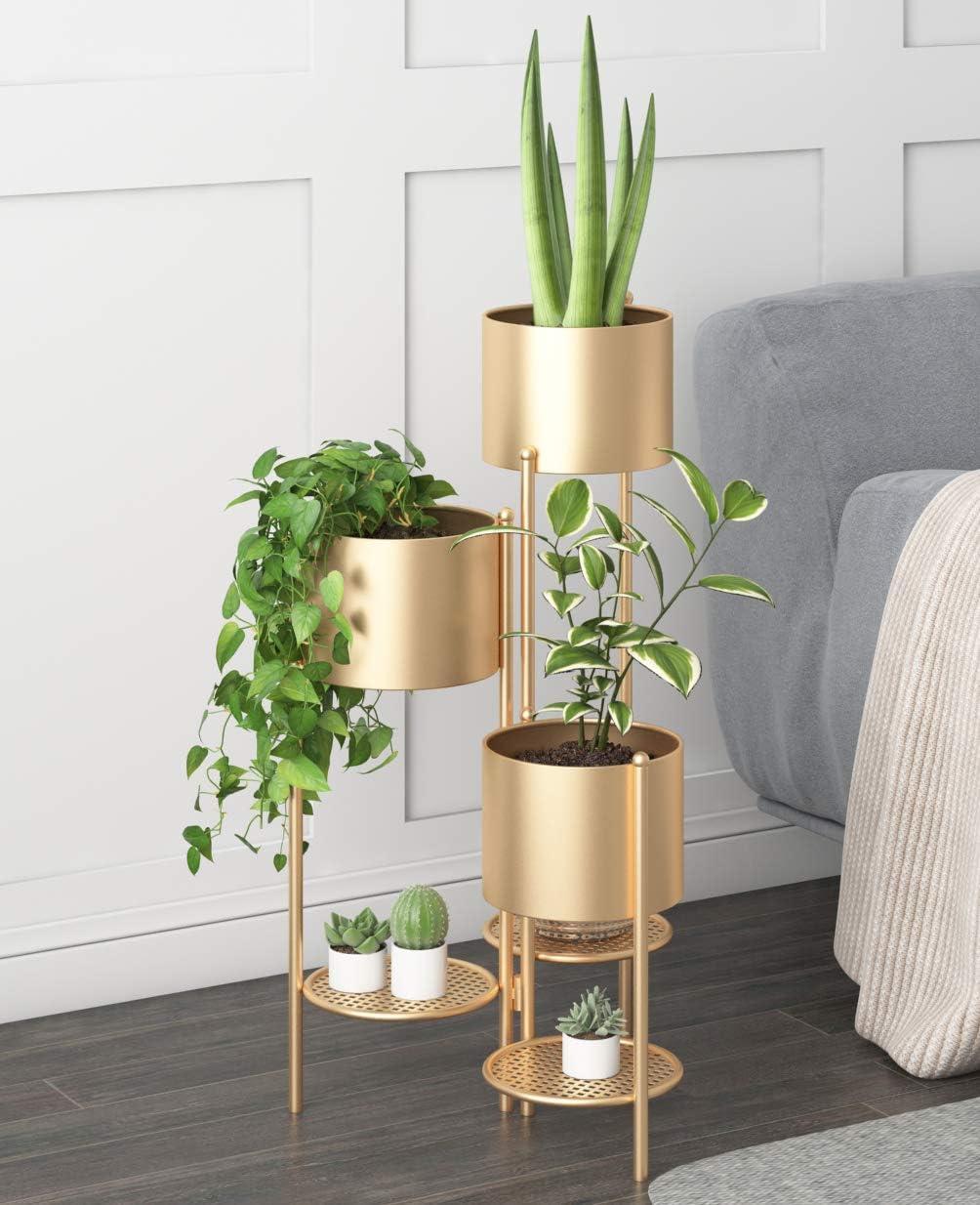 Metal Plant Stand, 6 Tier 6 Potted Indoor Gold Flower Pot Stand Holder Shelf, Foldable Decorative Display Rack for Multiple Potted Plants, Patio Garden, Living Room, Corner Balcony & Bedroom