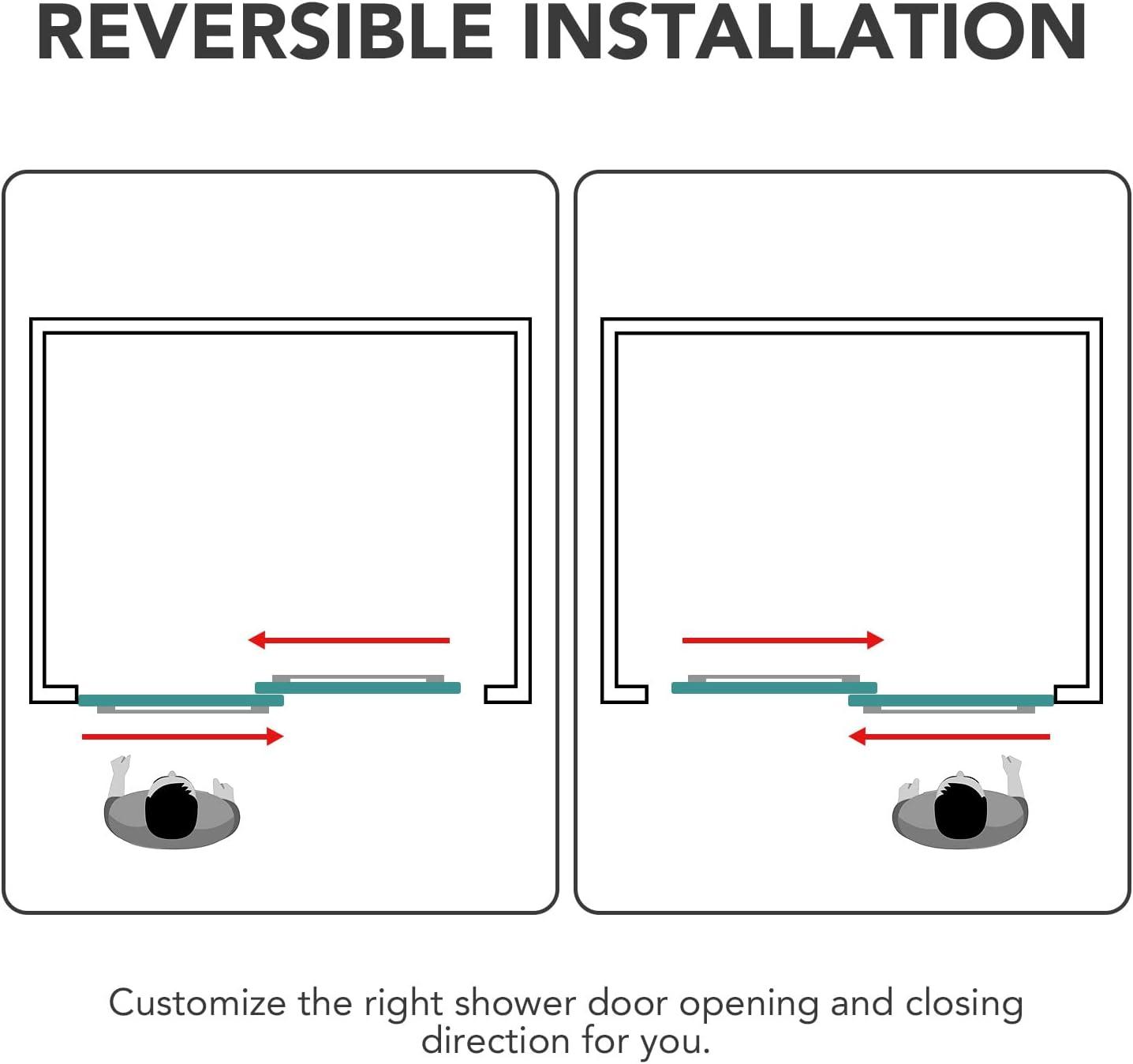 60" W x 60" H Double Sliding Semi- Frameless Shower Door with 5/16"(8mm) Clear Tempered Glass