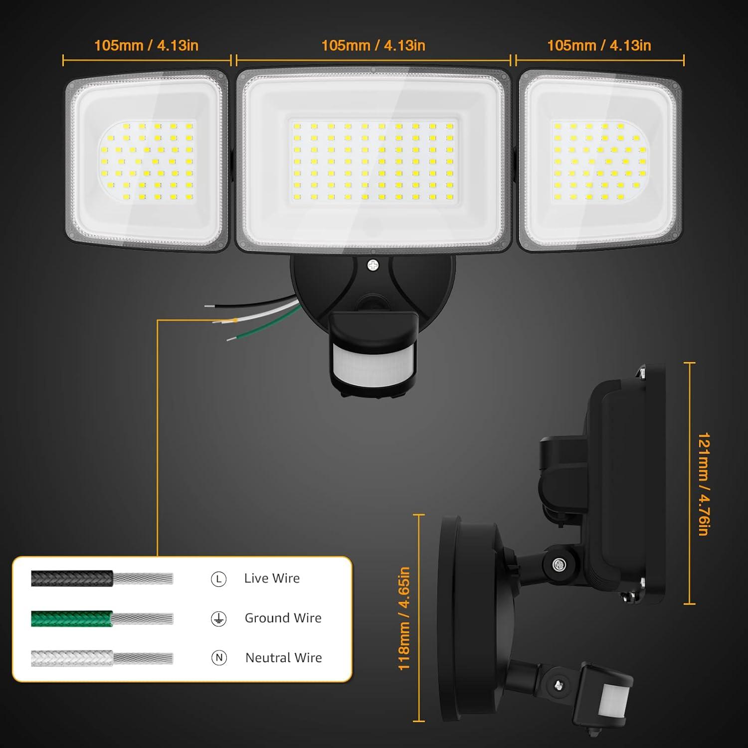 Black 100W LED Motion Sensor Security Flood Light