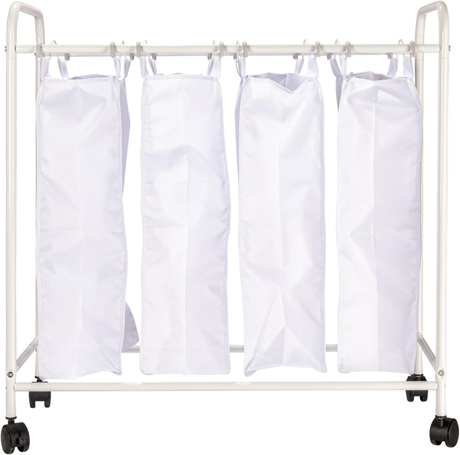Rolling Laundry Sorter, 4 Bag Laundry Sorter Cart with Washable and Removable Bags, White