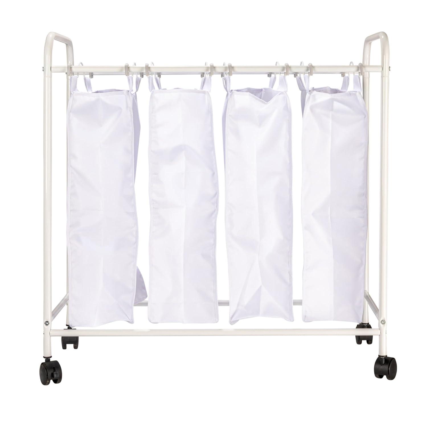 Rolling Laundry Sorter, 4 Bag Laundry Sorter Cart with Washable and Removable Bags, White