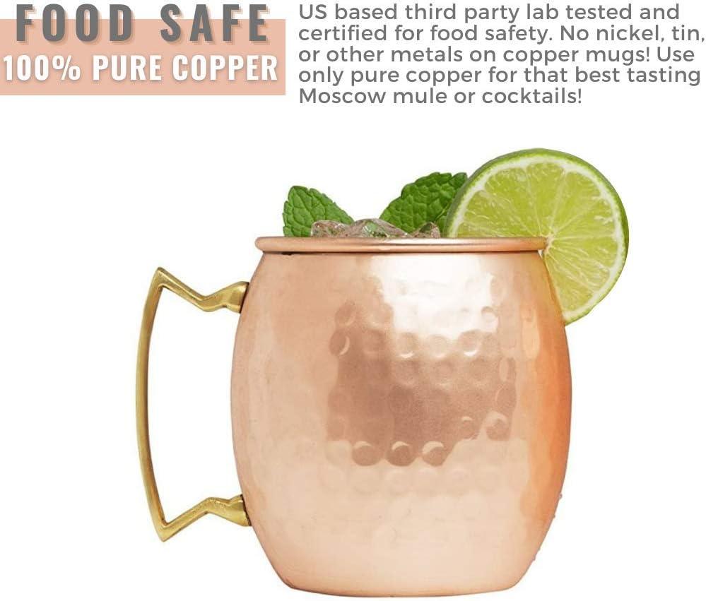 Advanced Mixology Moscow Mule Copper Mugs - Set of 2 - 100% HANDCRAFTED - Pure Solid Copper Mugs 16 oz Gift Set with BONUS: Artisan Wooden Coasters, Cocktail Copper Straws, and Shot Glass!