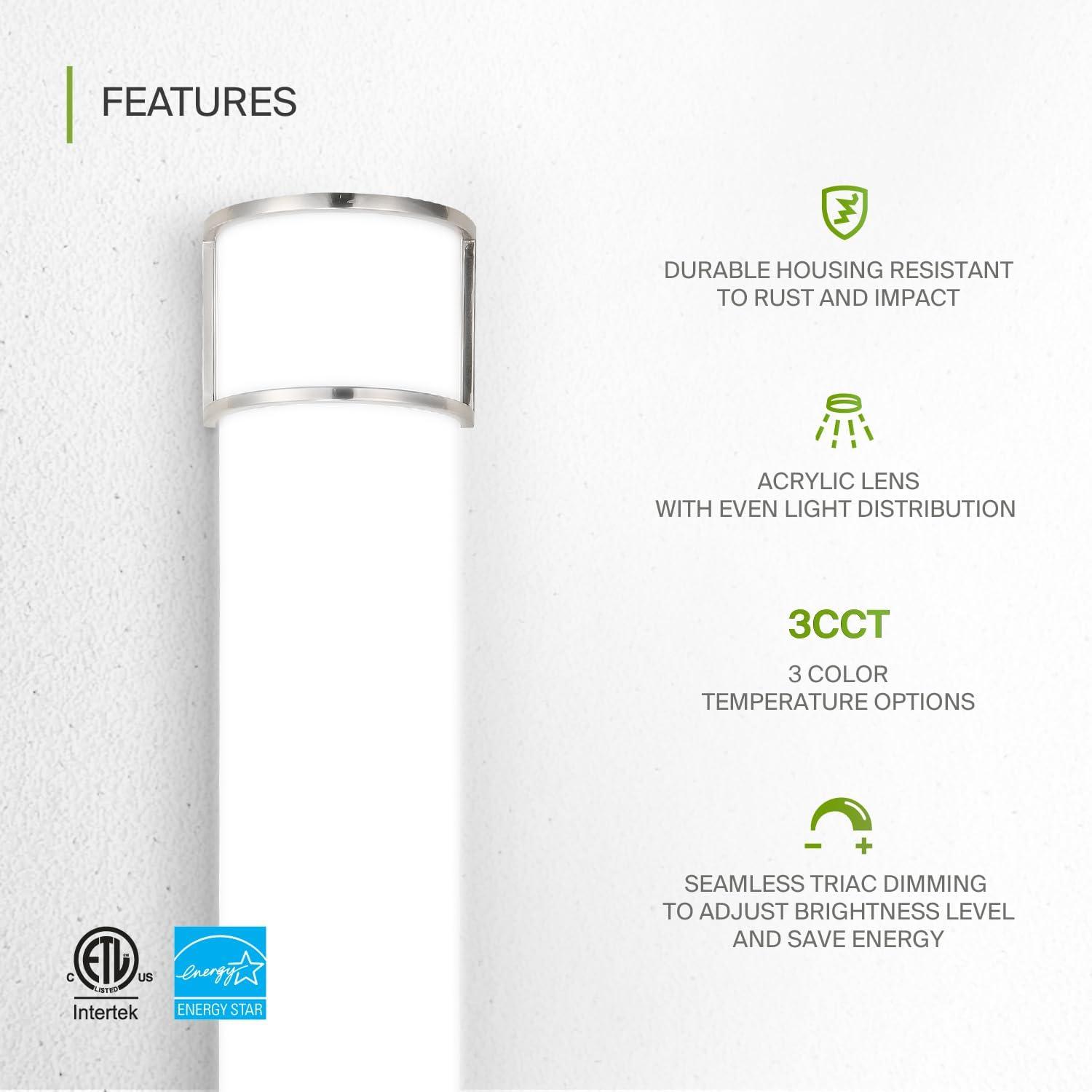 ASD LED 48 Inch Wall Mount Vanity Lighting Fixture | 35W 3200LM 3000K-5000K 120V | 3CCT, Dimmable, Energy Star, ETL Listed | Bathroom Linear Light Bar, Long Tube Bath Sconce | Nickel