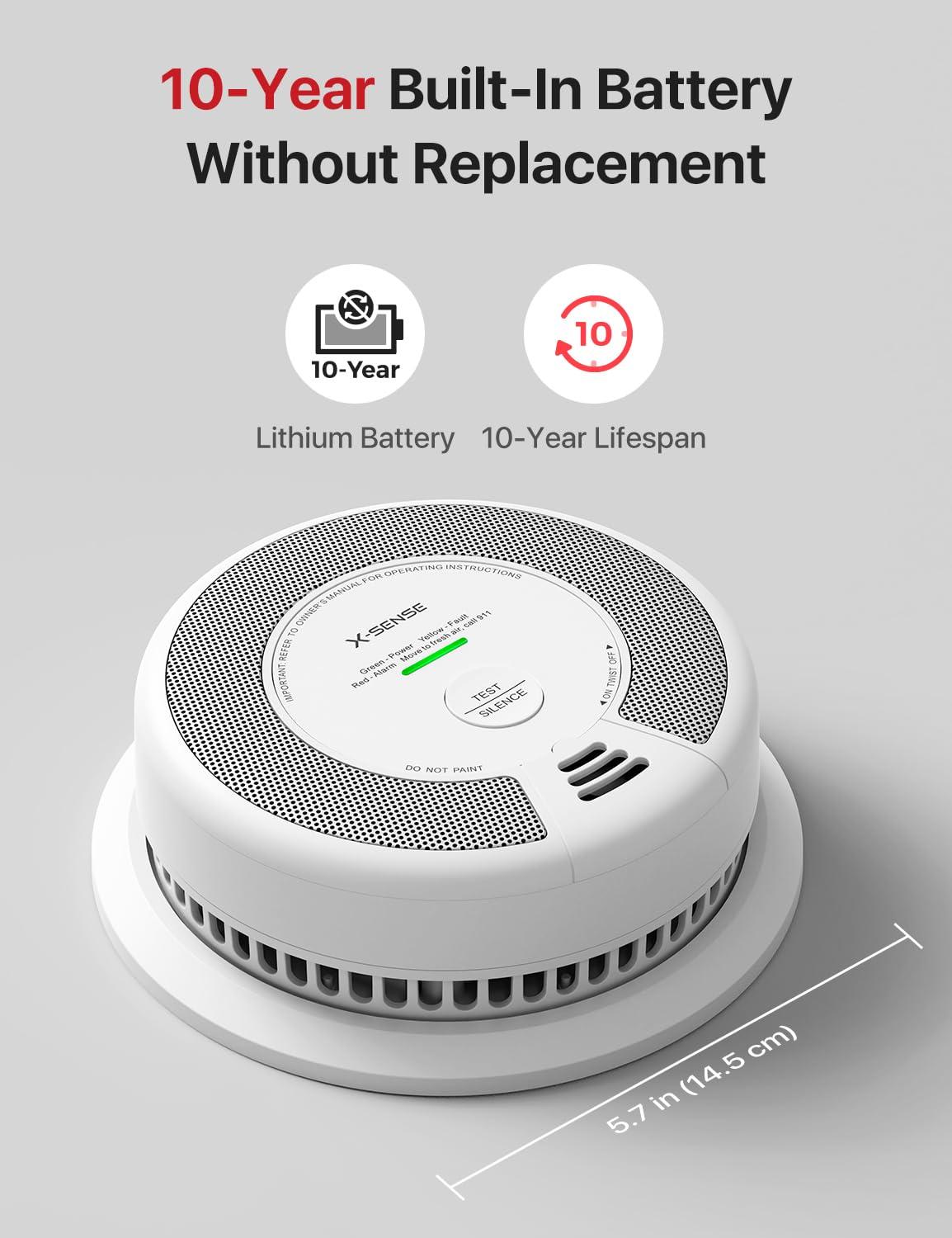 X-Sense Wireless Interconnected Combination Smoke and Carbon Monoxide Detector, 10-Year Battery Powered Fire and CO Alarm, SC06-W, Pack of 1