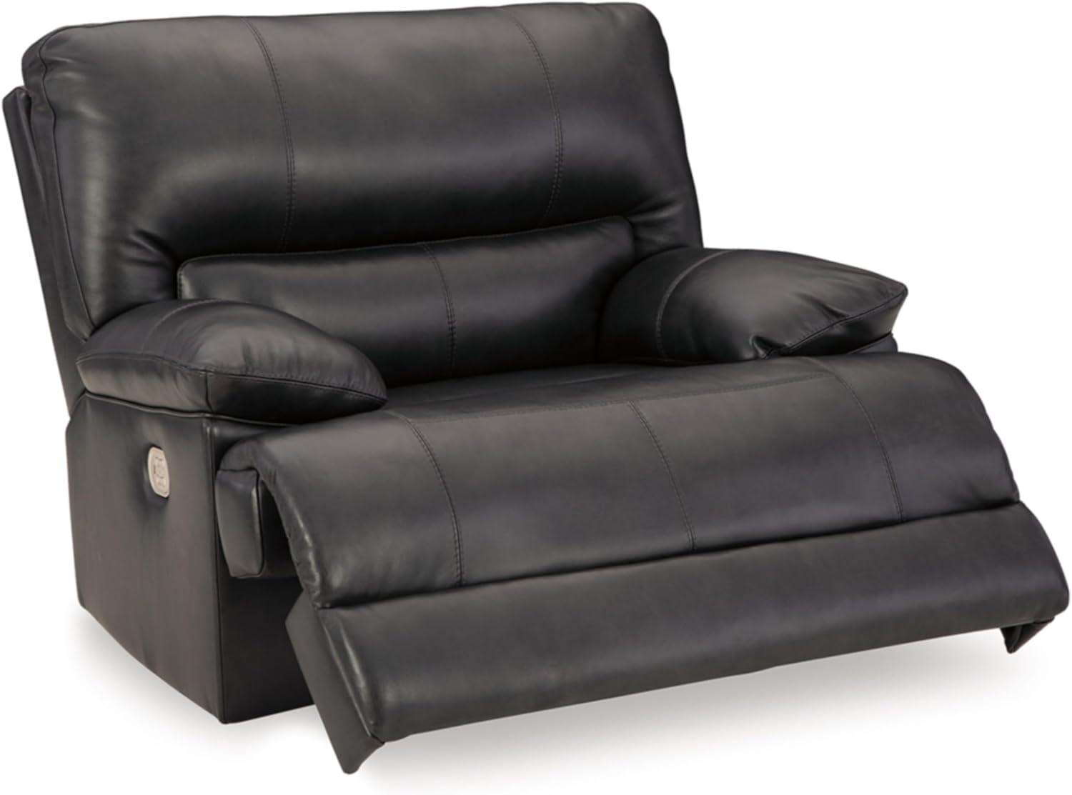 Black Leather and Metal Power Recliner with Adjustable Headrest