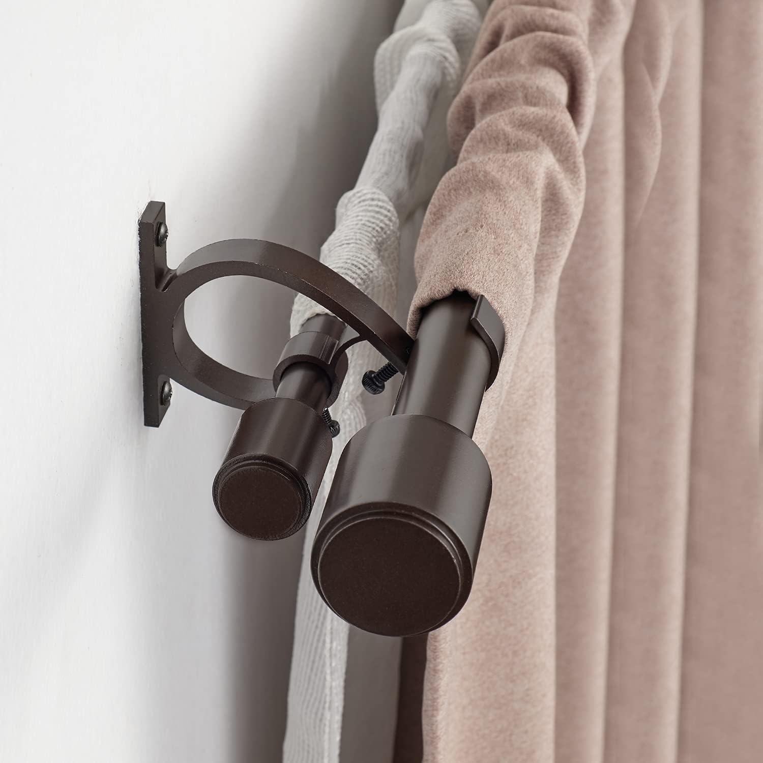 Adjustable Bronze Double Curtain Rod with Cylindrical Finials