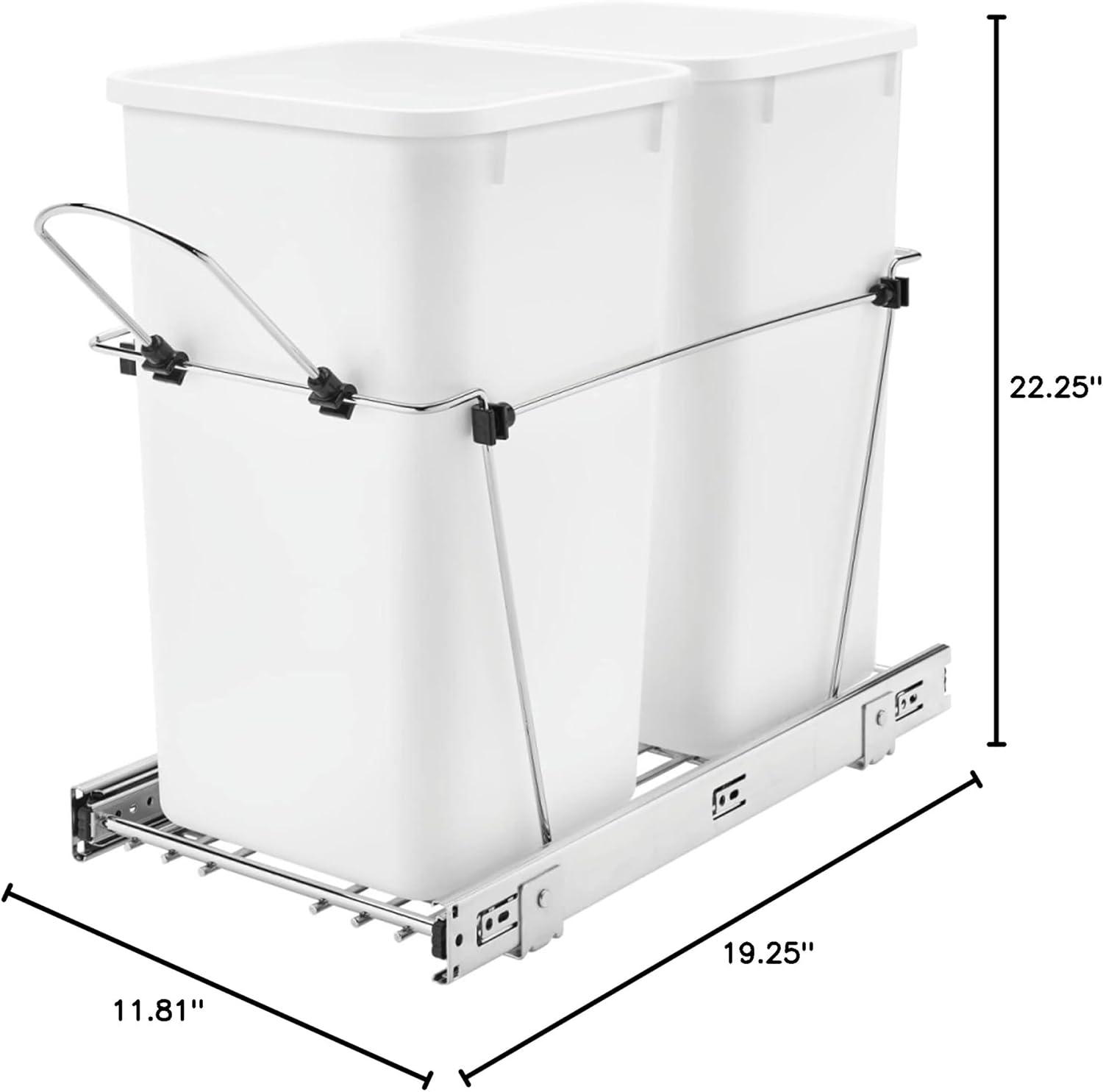 Rev-A-Shelf RV-15KD Series Double 27 Quart Sliding Pull-Out Waste Container for Base Kitchen Cabinet