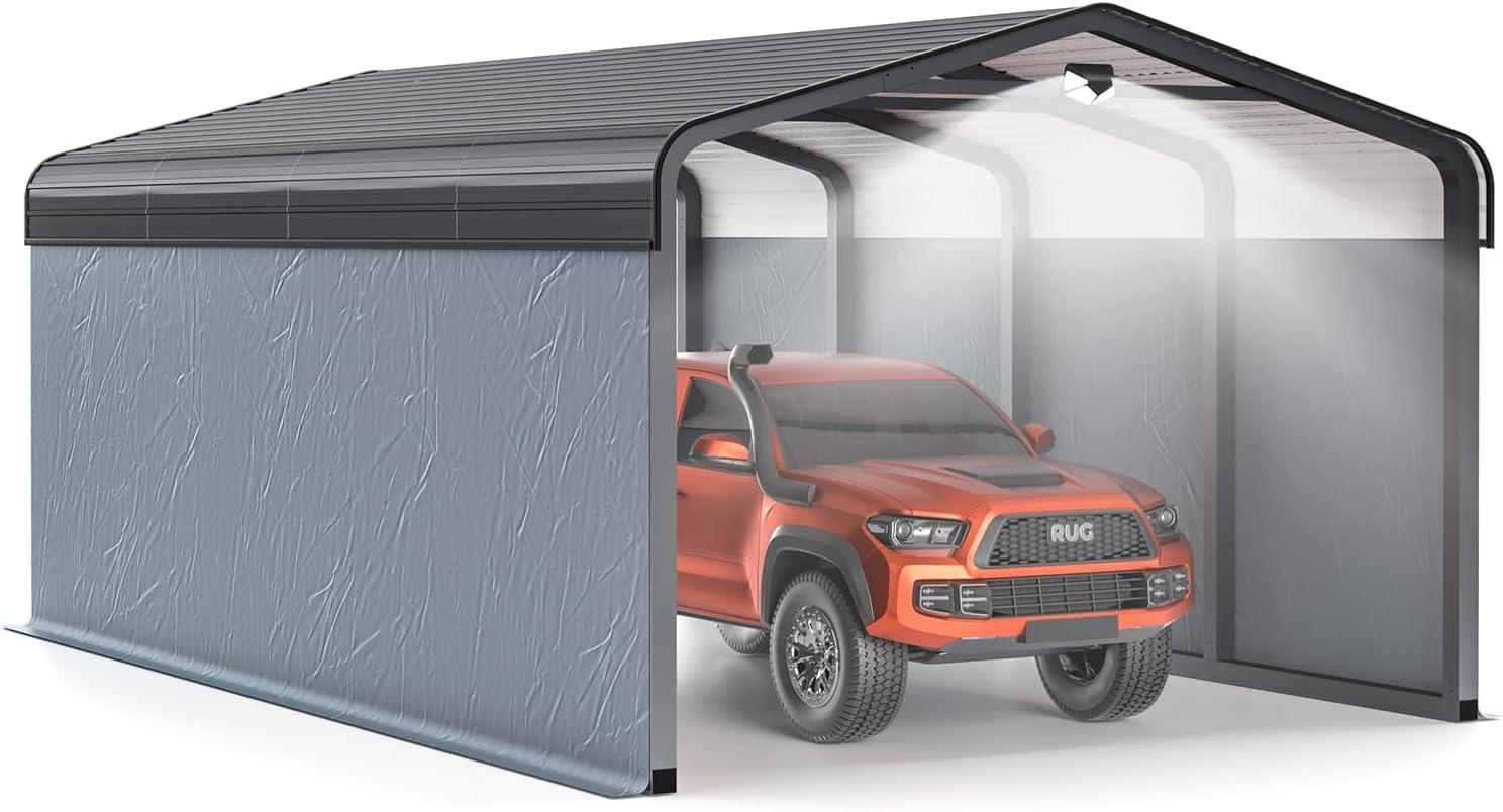 Carport 12 x 20 ft. Outdoor Gazebo, Heavy Duty Garage Car Shelter with Powder-Coated Steel/Aluminum Roof and Frame