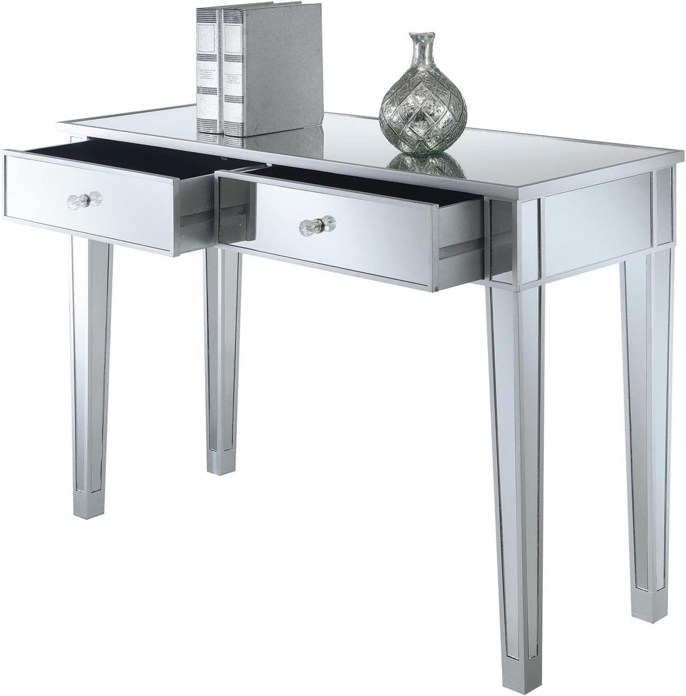 Convenience Concepts Gold Coast 30" Tall Mirrored 2 Drawer Desk/Console, Silver/Mirror, All Ages