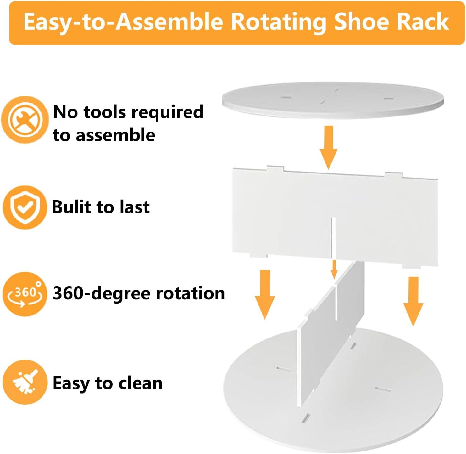 7 Tier Rotating Shoe Rack Tower, Revolving Shoe Rack Storage, Round Carousel Vertical Handbag and Shoe Organizer ,White-SpaceAid®