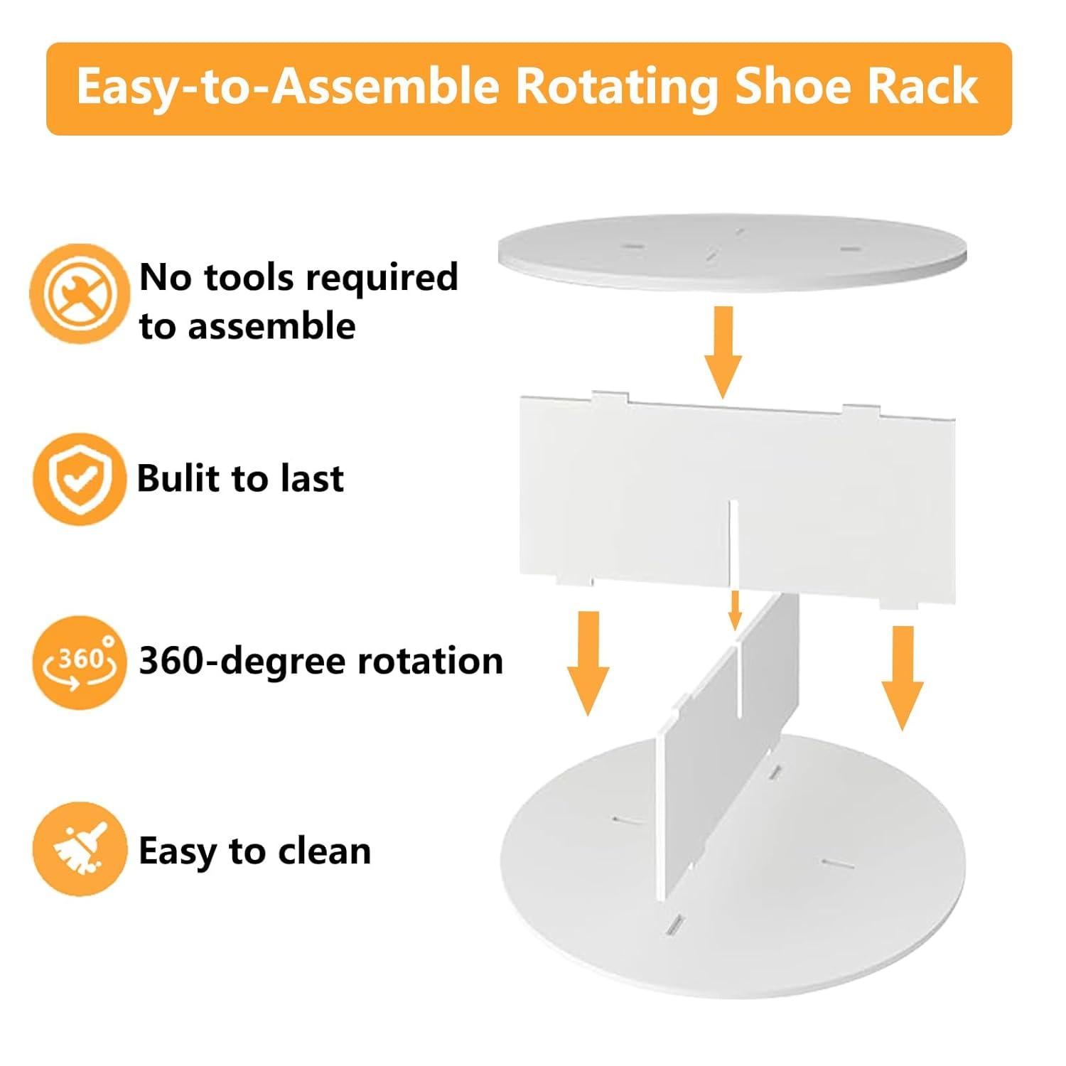 SpaceAid 7-Tier Rotating Shoe Rack Tower, 360° Spinning Shoe Display Carousel, Vertical Shoe and Handbag Organizer, Lazy Susan Closet Storage (White)