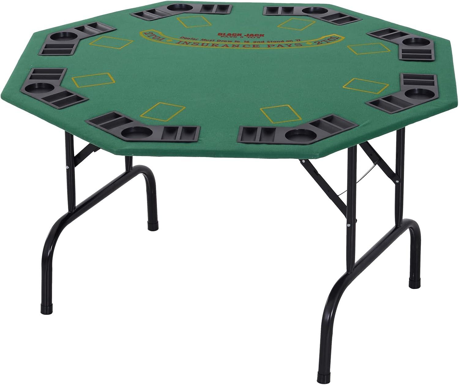Soozier 47.25" 8 Player Folding Octagon Poker Table for Blackjack Poker Game with Cup Holders, Green