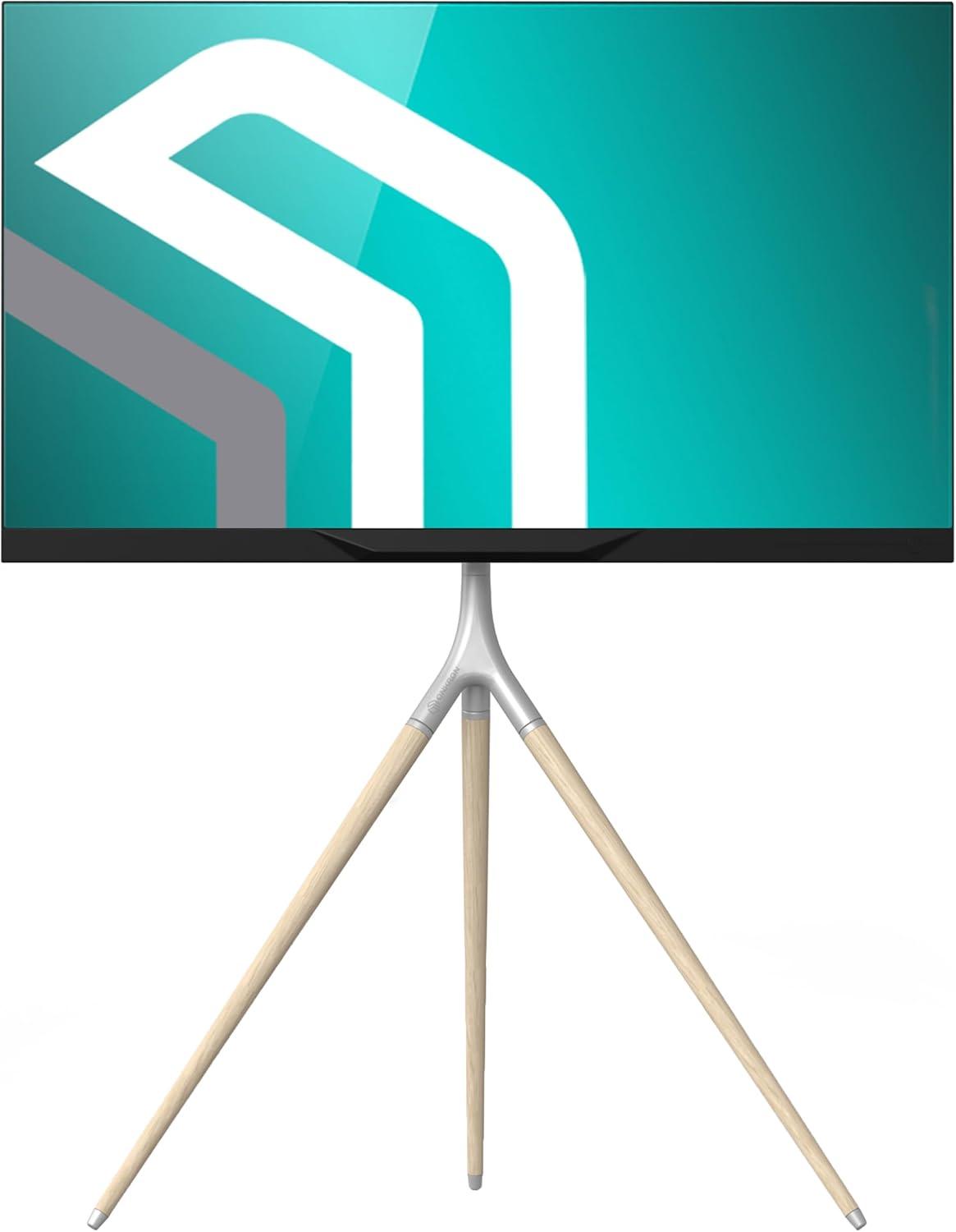 ONKRON Tripod TV Stand Wood for TVs up to 65" and 77 lbs, Swivel Floor Corner TV Stand Adjustable