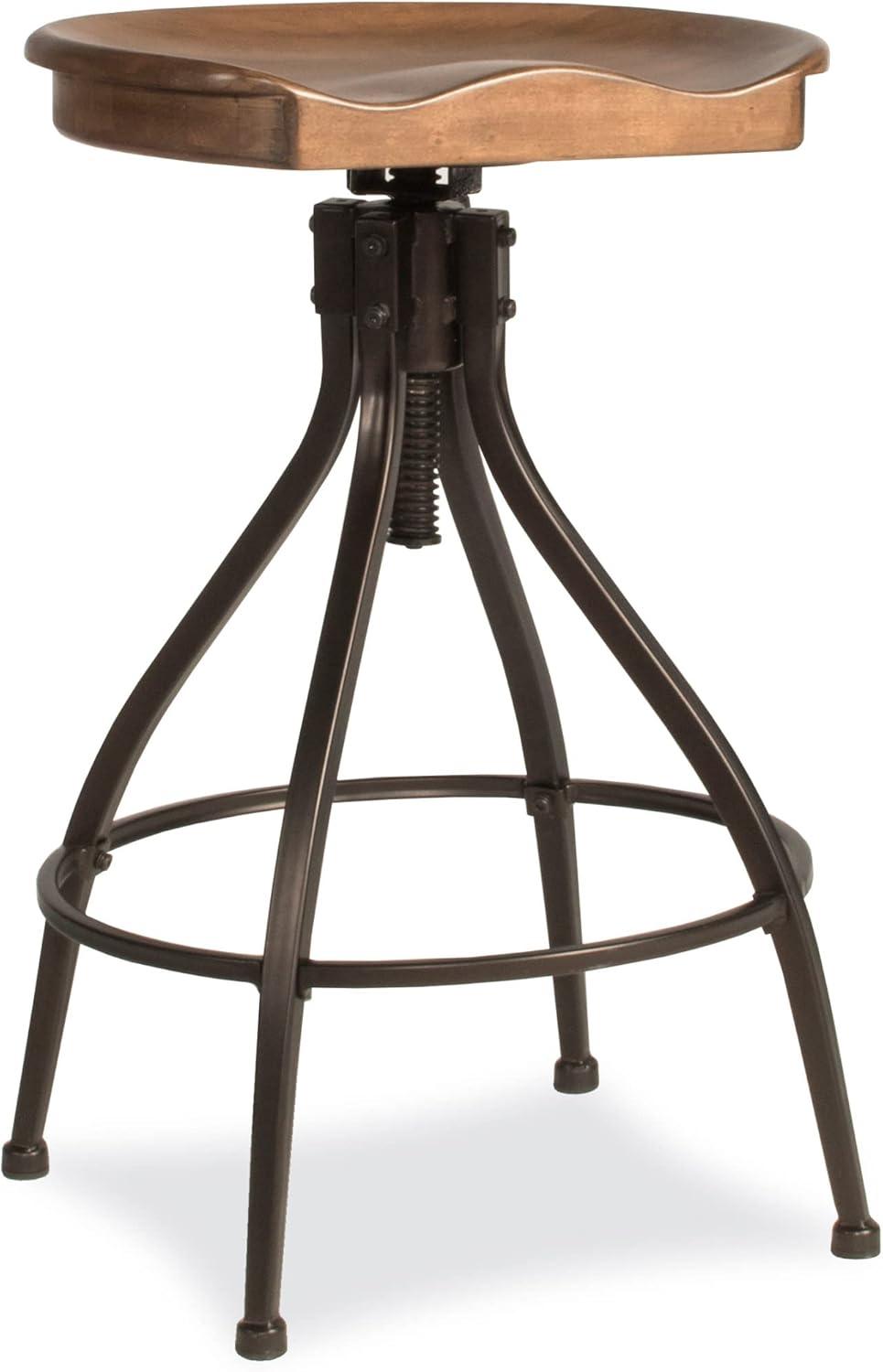 Adjustable Walnut Saddle Seat Industrial Bar Stool