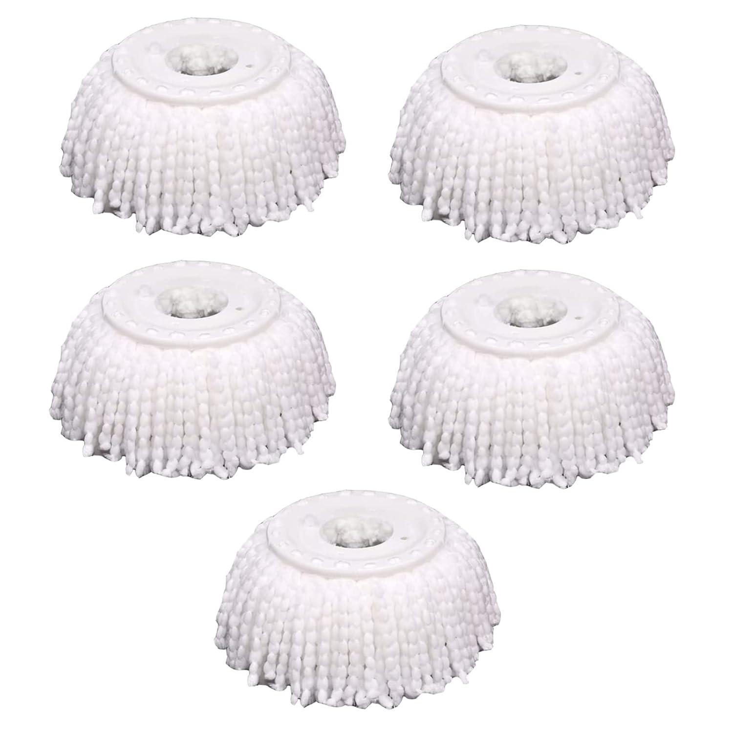 5 PCS Microfiber Replacement Mop Head Spin Mop Head Replacement 5-Pack, Microfiber Refill Heads Universal for 360 Spin Magic Mopping, Round Shape Standard Size White