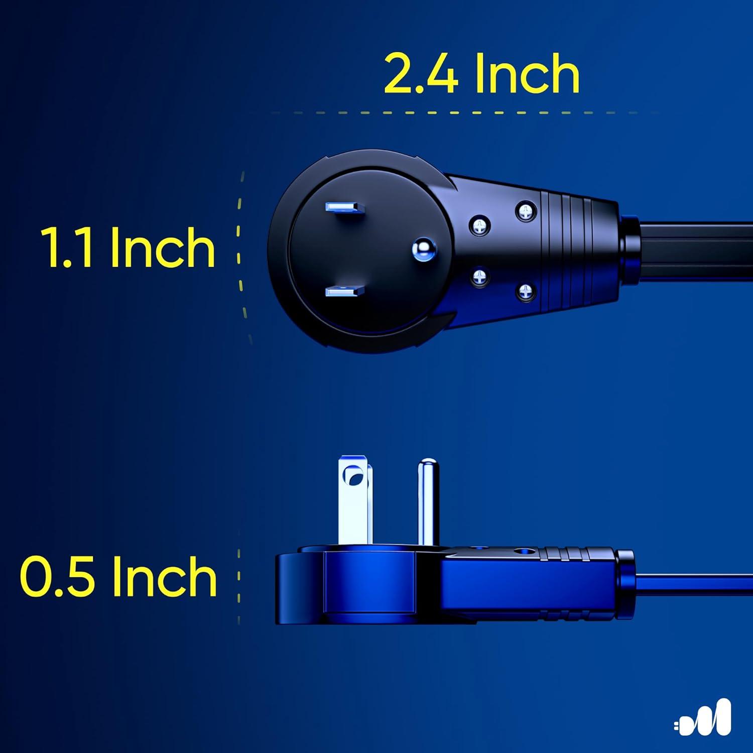 Maximm 1 ft. 16/3 Flat Extension Cord 360 Rotating Plug 3-Outlet 13A, 1625W, UL Certified, Black