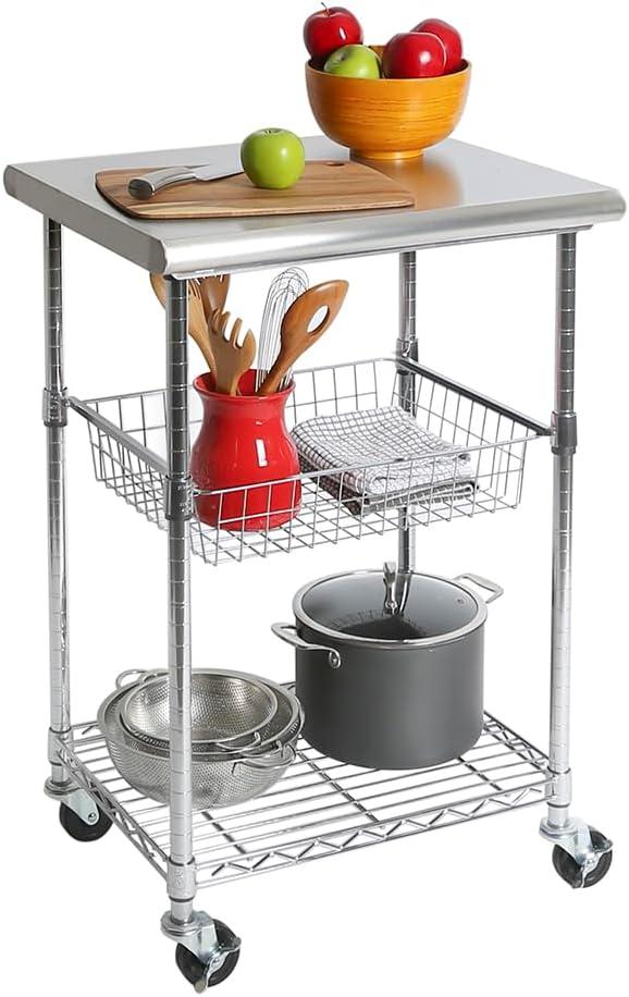 Stainless Steel Rectangular Kitchen Cart with Storage