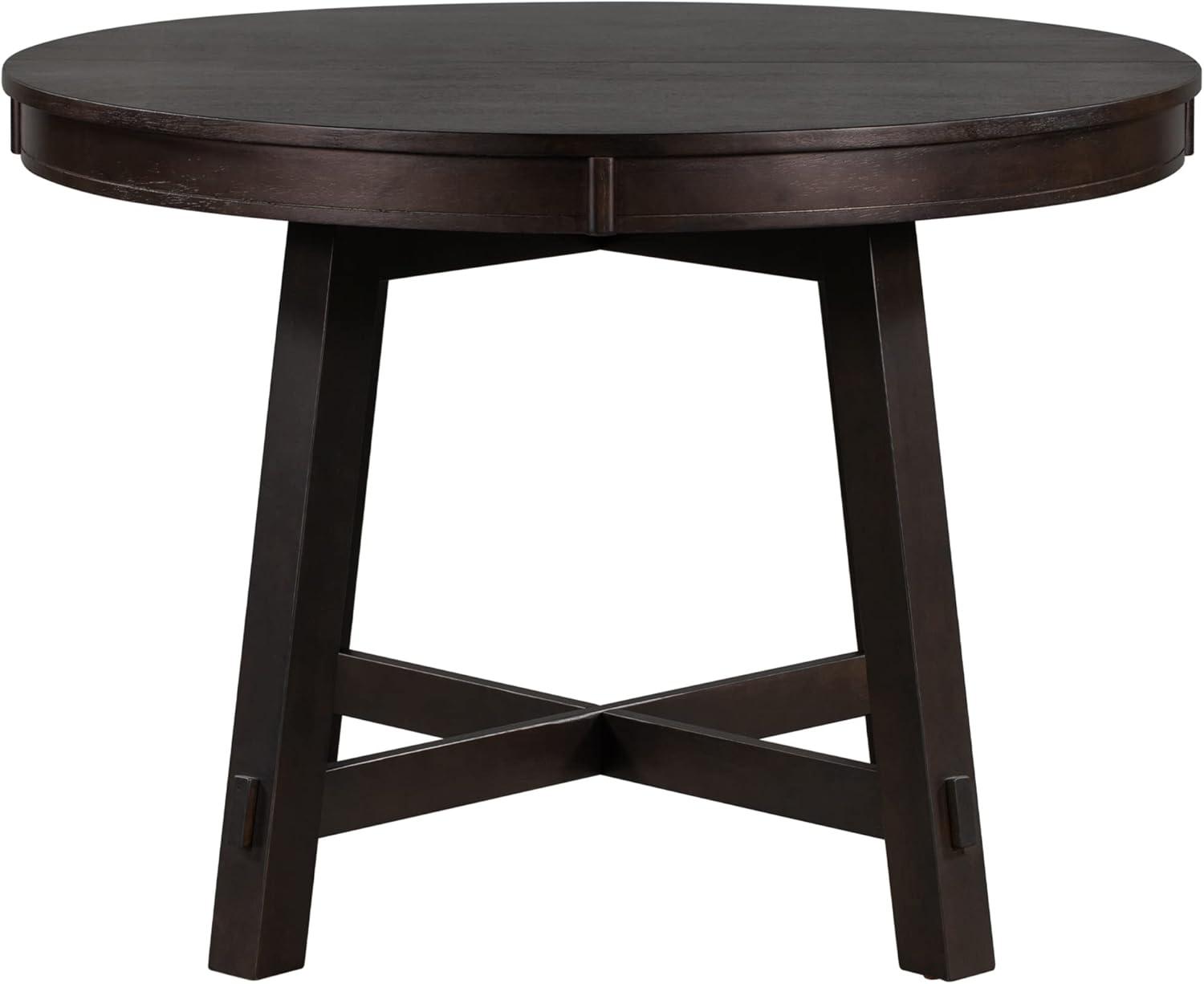 Farmhouse Round Extendable Dining Table With 16" Leaf Wood Kitchen Table (Espresso)