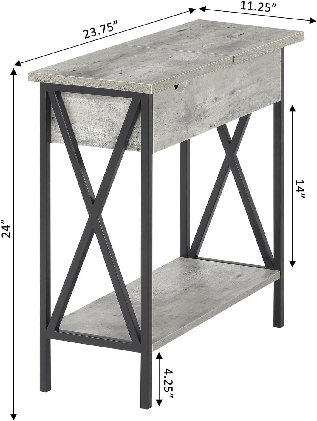 Convenience Concepts Tucson Flip Top End Table with Charging Station and Shelf, Faux Birch/Black