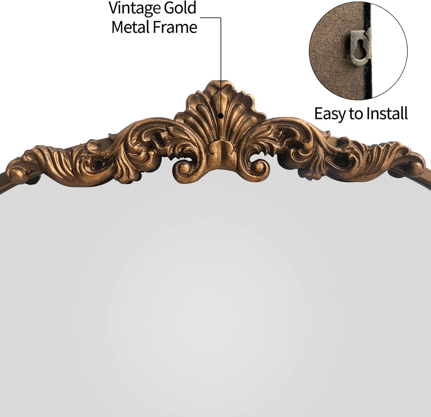 Gold Arched Baroque Ornate Wall Mirror 36" x 24"