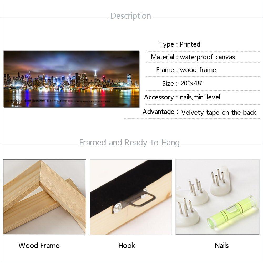 sechars - New York City Wall Art Manhattan Skyline Panorama on Cloudy Night Picture Giclee Art Print Modern Home Office Wall Decoration