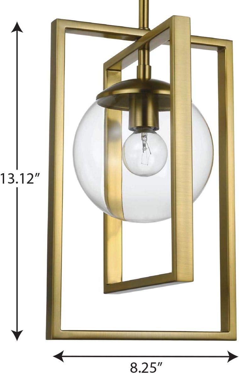 Progress Lighting Atwell 1-Light Pendant, Brushed Bronze, Clear Globe Shade