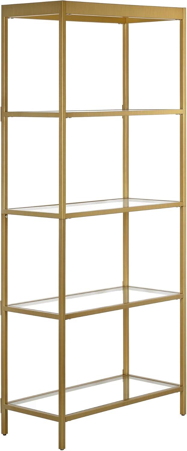 Aurelia 70'' Brass and Tempered Glass Minimalist Bookcase