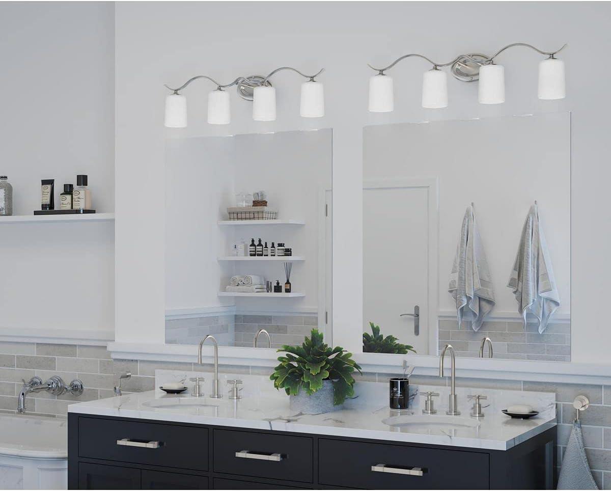 Progress Lighting Inspire 4-Light Wall Sconce, Brushed Nickel, Etched Glass Shades